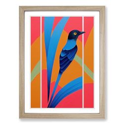 Bird Action Painting Vol.1 Framed Wall Art Print, Ready to Hang Picture for Living Room Bedroom Home Office, Oak A2 (48 x 66 cm)