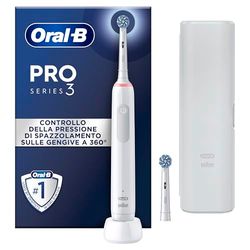 Oral-B Spazzolino Elettrico Ricaricabile Pro 3 3500 Bianco, 2 Testine di Ricambio, 1 Custodia Da Viaggio. 1 Spazzolino
