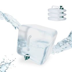 Relaxdays Jerricans carrés pliants en Lot de 4, 15 litres, Contenant à Eau, avec Robinet, sans BPA, Transparent