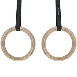 ProsourceFit Wooden Gymnastics Rings with Straps for Total Body Conditioning at Home