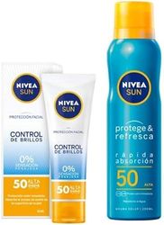 NIVEA SUN crema solar facial FP50 + Protege & Refresca Spray Bruma Solar FP50