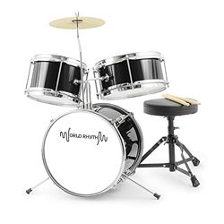 World Rhythm Kit batterie pour enfant 3 pièces avec trône et baguettes Noir