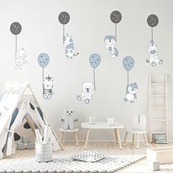Väggdekaler för barn, sovrum, dekoration för baby, väggdekal, sovrum, roliga djur, magiska ballonger, H90 x B60 cm