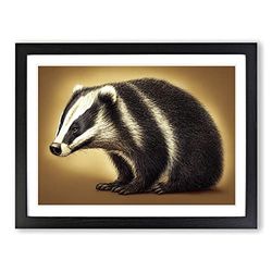 Face Of The Badger H1022 Framed Print for Living Room Bedroom Home Office Décor, Wall Art Picture Ready to Hang, Black A4 Frame (34 x 25 cm)