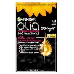 Garnier Coloration Permanente - Sans Ammoniaque - Aux Huiles Naturelles de Fleurs - Noir Absolu (1.0) - Olia