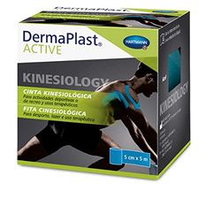 DermaPlast Active, Kinesiotape, Cinta Kinesiológica, Vendaje Neuromuscular para Prevenir y Tratar Lesiones Deportivas y Tensiones Musculares, Color Azul (5cm x 5m)