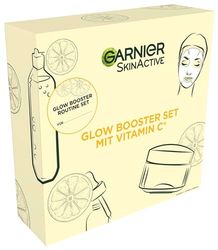 Garnier Vitamin C vårdset för ansiktet, presentset med miceller rengöringsvatten, tygmasker, anti-dark spot serum & fuktkräm, för en strålande hy, SkinActive, 4 delar