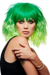 Smiffys Perruque Manic Panic® Venus Envy™ Trash Goddess™, ondulé mi-long avec frange sur le côté, coiffure à chaud