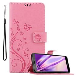 Cadorabo Hoes compatibel met Huawei Y5 PRIME 2018 / Y5 2018 in BLOEMEN ROZE - Beschermhoes in bloemmotief met magnetische sluiting, standfunctie en kaartsleuven