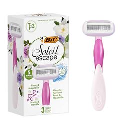 BIC Maquinillas para Mujer Soleil Escape con Mango Perfumado (Rosa y Magnolia) - Caja de 3