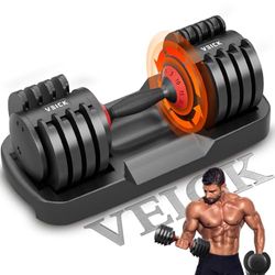 VEICK Verstelbare halterset, 5-in-1 gratis halter voor mannen en vrouwen, zwarte halter voor thuissportschool, full-body workout fitness, snel aanpassen door het draaien van de handgreep (25/55 lbs)
