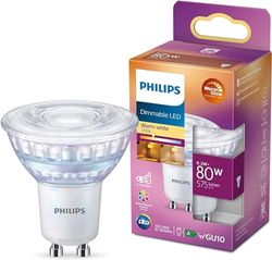 Philips LED Classic Warm Glow Dimmable Light Bulb [GU10 Spot] 6.2W - 80W Equivalent, Warm White (2200-2700K). for Indoor Relaxed Home Lighting, Livingroom, Bedroom.