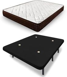 HOGAR24 ES - Cama Completa con Base Tapizada en Color Negro con Juego de Patas de 26 cm y Colchón Dream Flex Transpirable - Medida: 150x190 cm