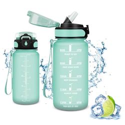 Vikaster Botella gimnasio, Botellas Agua Niños sin BPA, 500ml Botella con pajita, a Prueba de Fugas, Fácil de Abrir, Botella reutilizable, Gimnasio, Running, Niños, Bicicleta