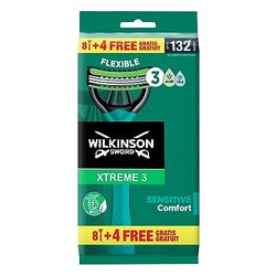 Wilkinson Sword Xtreme 3 Sensitive, Pack de 8 + 4 Maquinillas Desechables con una Banda Lubricante de Vitamina E y Aloe Vera, Óptimas para el Cuidado y Suavidad Facial