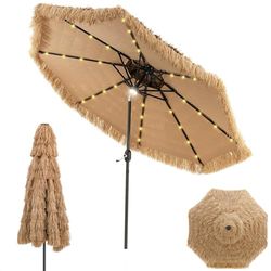 FANTASK Parasol de jardin en paille, toit double couche en paille PE, 300 cm, naturel, 300 cm (Mit LED), Moderne