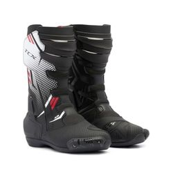 TCX TR1 AIR Bottes de Moto pour Hommes, avec Tige en Microfibre Perforée au Laser, Fermeture Latérale Elastique et Velcro, Noir/Blanc/Rouge, 42 EU