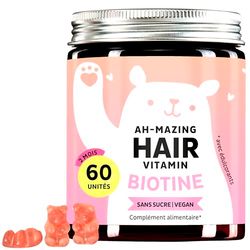Gummies Cheveux - Végan et Sans Sucre - 60 Gummies - Vitamines Capillaires, Biotine, Acide Folique, Zinc - Pour des cheveux, une peau & des ongles beaux et forts - 2 Mois - Bears with Benefits