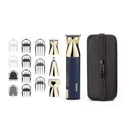 BaByliss Super-X Metal 15 en 1 multirecortadora todo en uno, kit de aseo inalámbrico que incluye recortadora de barba y recortadora de pelo de nariz, impermeable, regalos para hombres (dorado/azul)