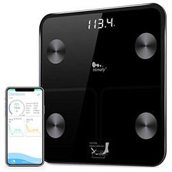 himaly Smart digitale personenweegschaal, bluetooth-compatibele weegschaal voor lichaamsvet, gewicht, lichaamsgewicht, BMI, lichaamswater, botmassa, calorieën, visceraal vet badkamerweegschaal