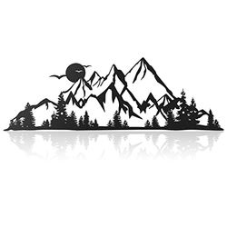 Mountain Range Metal Wall Art Sign - Rustic Summit Scene Nature Decor - Forest Accent Home Decoration, 17.5 x 5.3 Inch (Black)
