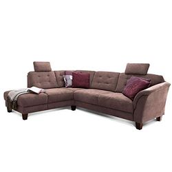 CAVADORE Canapé d'angle Trond avec Ottomane Gauche et Ressorts Style Maison de Campagne avec 2 appuie-tête et siège Avant avec Coffre de Rangement Marron 260 x 89 x 214