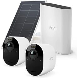 Arlo Ultra 2 Telecamera Aggiuntiva Wi-Fi Esterno (2) & Pannello Solare, 4K UHD, 180° Visione Notturna Colori, Sirena, Rilevamento Movimento, Audio Bidirezionale, Bianche