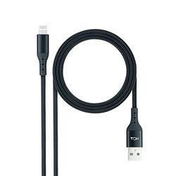 NANOCABLE 10.10.0401-COBK USB-2.0-kabel, compatibel met Apple-apparaten, mesh, zwart, 1 m