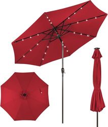 FANTASK Parasol de 300 cm avec éclairage solaire LED, parasol de jardin avec manivelle, pliable des deux côtés à 30 °, rouge, 300 cm, Moderne