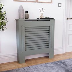 Vida Designs Milton Radiatorafdekking, traditionele, grijs-gelakte kast van vezelplaat met gemiddelde dichtheid, klein