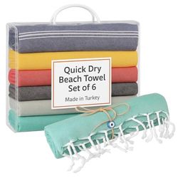Set di 6 asciugamani da spiaggia con fascia per sedia, 100% cotone, 39 x 70 cm, asciugamani da bagno turchi oversize, confezione da 6, ad asciugatura rapida, senza sabbia, leggeri, grandi, ideali come