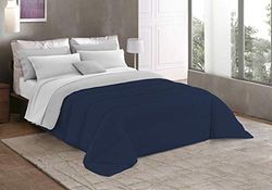 Italian Bed Linen Basic Winter Quilt, Double, Light Grey/Dark Blue