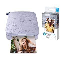 HP Sprocket 200 - Impresora fotográfica Zero ink, 313 x 400 ppp, 2 pulgadas x 3 pulgadas, 5 x 7.6 cm + Sprocket Photo Paper-50 sticky-backed sheets/2 x 3 in - Papel fotográfico