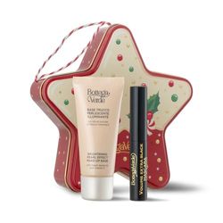 Bottega Verde - Confezione Regalo con 1 Mascara Volume Extra Black da 8 ml e 1 Base Trucco Illuminante Perlescente da 30 ml, in un'Originale Scatola di Latta, Idea Regalo Make-Up