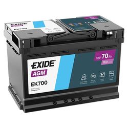 Bateria Exide EK700 Agm. Tecnologia AGM. 12 V - 70 Ah/760A (EN) caixa L3 (278 x 17 ...
