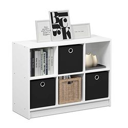 Furinno Podstawowy regał na książki 3 x 2 z pojemnikami, biały/czarny, 80,26 (szer.) x 59,94 (wys.) x 30,23 (gł.) cm