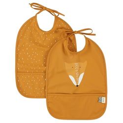 Trixie Waterproof Baby Bibs with Pocket Mr. Fox – Set of 2 – Adjustable Feeding Bibs for Babies & Toddlers – 100% Recycled Polyester – Easy Clean, Lightweight, Mess-Free – 3 m+