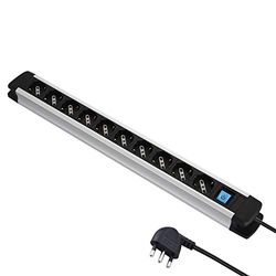 Electraline 61903 Extensão ALU-Line de 10 tomadas polivalentes, Schuko +10/16 A e 1 interruptor luminoso, 2 m, com corpo de alumínio