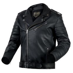 OZONE MOTO Modern motorcykeljacka herr | getläder | armbåge och axelskydd nivå 1 | ryggskyddspåse | modernt retroutseende | storlekar upp till 10XL, svart, XL