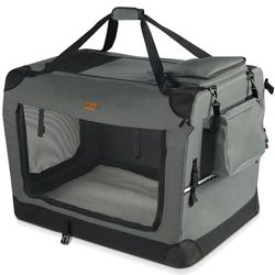 VOUNOT® Trasportino per Cani Gatti Borsa Trasporto Cane con Materasso Morbido Striscia Riflettente, Box Scatola Pieghevole Viaggio per Animali Domestici, Portabile Traspirante, (XL) 82x60x60cm Grigio
