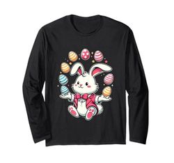 Divertido adorable conejo de Pascua malabares huevos coloridos niños niños Manga Larga