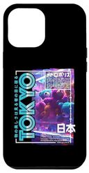 Custodia per iPhone 15 Plus Tokyo City 80s Synthwave Peluche Giappone Tokyo