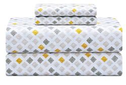 Fjäder och söm mjukaste 100% bomullslakan, queen size lakanset, 4 st set, 300 trådtäthet percale väv, 40 cm djup ficka, kylarlakan, andningsbart sängset (gul diamant)