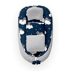Kospu babynest con cuscino e coperta per neonati, 100% cotone, imbottitura in schiuma di poliestere e perline in silicone, paracolpi 90 x 70 cm