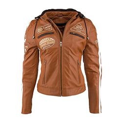 URBAN 5884 Casaco de motocicleta mulher de couro Leather '58 LADIES', blusão de pele de cordeiro, armadura removível para as costas, ombros e cotovelos, aprovada pela CE, S, Tan (castanho) (UR-184)