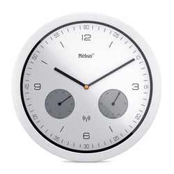 Moderne Funk-Wanduhr mit Temperaturanzeige und Hygrometer, Durchmesser 26cm / Modell: 52826 / Farbe: Weiß