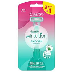 Wilkinson Sword - MyIntuition Smooth Sensitive Quattro - Rasoio Usa & Getta - Rasoio a 4 Lame per Donna - 2 Strisce Lubrificanti con Aloe Vera e Vitamina E - Confezione 3+1