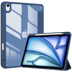 ProCase Hoes voor iPad Air 5e generatie 2022/ iPad Air 4e generatie 2020 10,9 inch met penhouder, Smart Case Cover met transparante achterkant beschermhoes compatibel met iPad Air 5 4 - blauw