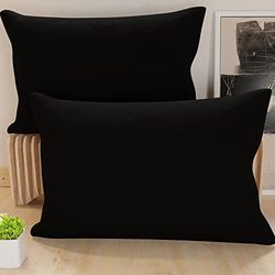 PETTI Artigiani Italiani - Ett par örngott 50 x 70 cm i mikrofiber, kuddar för sovrum, soffa, set med 2 örngott, enfärgad svart, 100% tillverkad i Italien