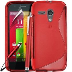 Motorola Moto G Premium Case Cover Inclusief Screen Protector en Polijstdoek, 2 Capacitieve Stylus Pen Meerdere kleuren (ROOD)